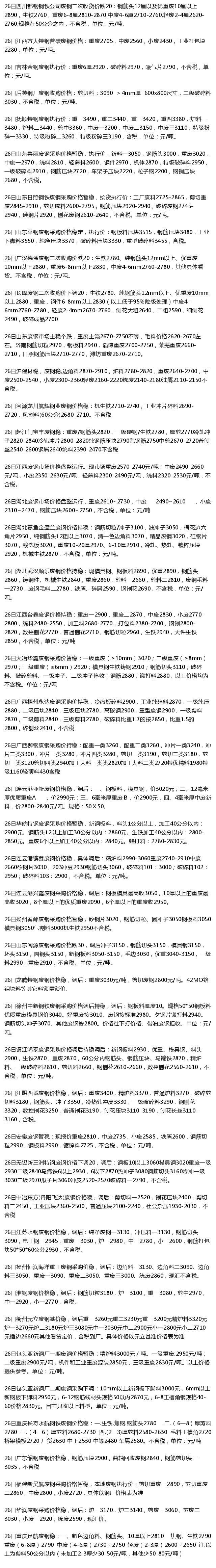 2025年1月26日剪切料价格行情今日报价查询
